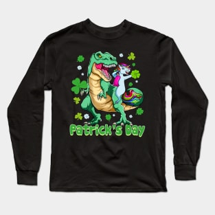 Unicorn Ridding Dinosaur Patrick's Day Long Sleeve T-Shirt